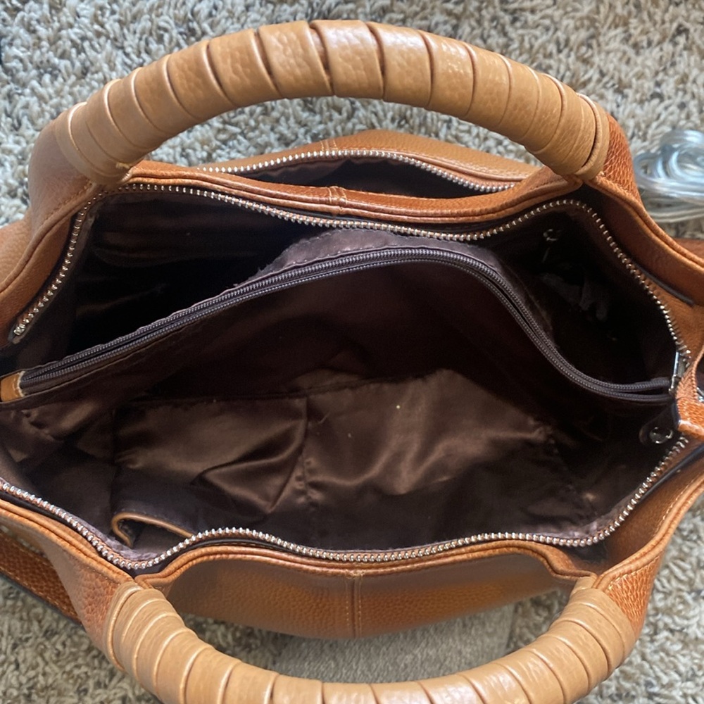 Iswee Brown Leather Purse with Crossbody Strap Cognac Tan - Picture 11 of 11